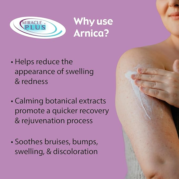 Miracle Plus Arnica Cream Bruise Relief Lotion For Bruising And Swelling On Skin | Arnica Montana Extra Strength Vitamin K Cream | Skin Care Body & Face Moisturizer With Horse Chestnut, 11.75 Fl Oz