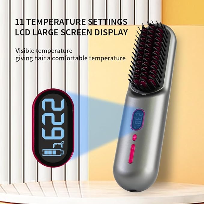 Cordless Hair Straightener Brush Hot Comb Hair Straightening Iron Wireless Hot Combs, Anti Burn for Natural Black Hair Beard Wigs Wonmen Gifts - White