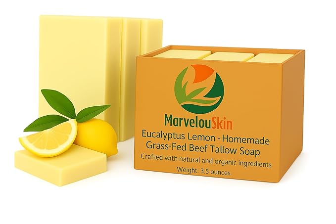 Eucalyptus Lemon Tallow Soap – Grass-Fed Bar with Essential Oil – Fresh & Naturally Energizing – 3 Pack