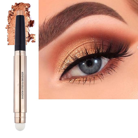 2 in 1 Cream Eyeshadow Stick, Shimmer Smooth Eyeshadow Pencil, Hypoallergenic Waterproof Long Lasting Eye Shadow Highlighter Stick, Create High-Impact, Multi-Dimensional Eyes Look