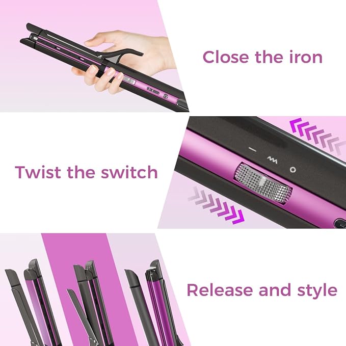 3 in 1 Hair Straightener, Curling Iron, Flat Iron & Hair Crimper Tool – Ceramic Plates, Dual Voltage,PRITECH Professional Hair Tool Fast Heating Hair Styling Tool for Women, Salon or Travel Use