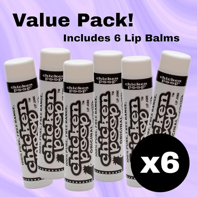 .15 oz. Chicken Poop® ORIGINAL FLAVOR Lip Junk for Dry, Chapped Lips, LIP BALM PACK OF 6