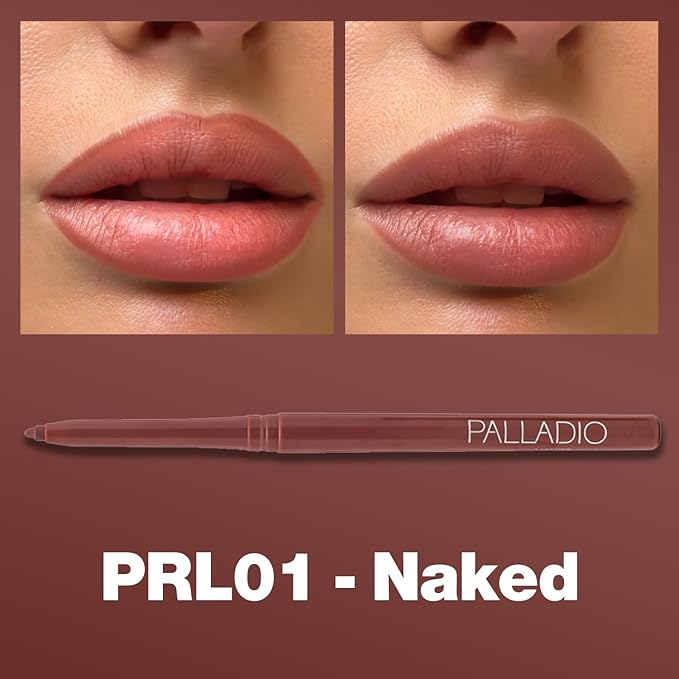 Palladio Retractable Waterproof Lip Liner High Pigmented and Creamy Color Slim Twist Up Smudge Proof Formula with Long Lasting All Day Wear No Sharpener Required, Naked
