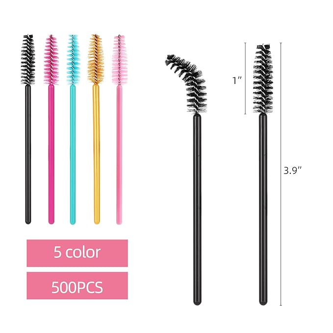 Tbestmax 500 Disposable Mascara Wands Eyelash Brush Spoolies for Eyebrow Eye Lash Extension, Makeup Brushes Applicators Kits - 5 Colors