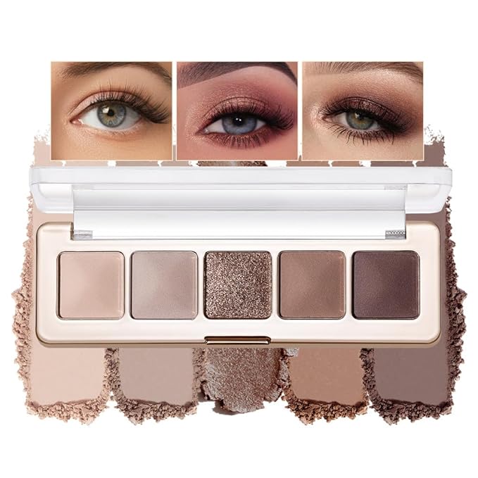Eyeshadow Palette 5-Color with Pearlescent Shimmer Earth Tones, Buttery Putty Texture, Fine Glitter Duochrome Shades, Mist Matte Finish, Silky Smooth Brightening Eye Makeup for a Charming Look-1#