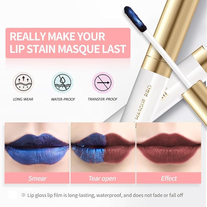 2Pcs Matte Lip Stain Wipe Off Masque - Peel Off Lip Stain Tattoo, All Day Peel Off Lip Tint,Long Lasting Lip Mask,Waterproof Transfer-proof Lip Liner Peel Off Lip Gloss,Stay Lip Makeup 06+07