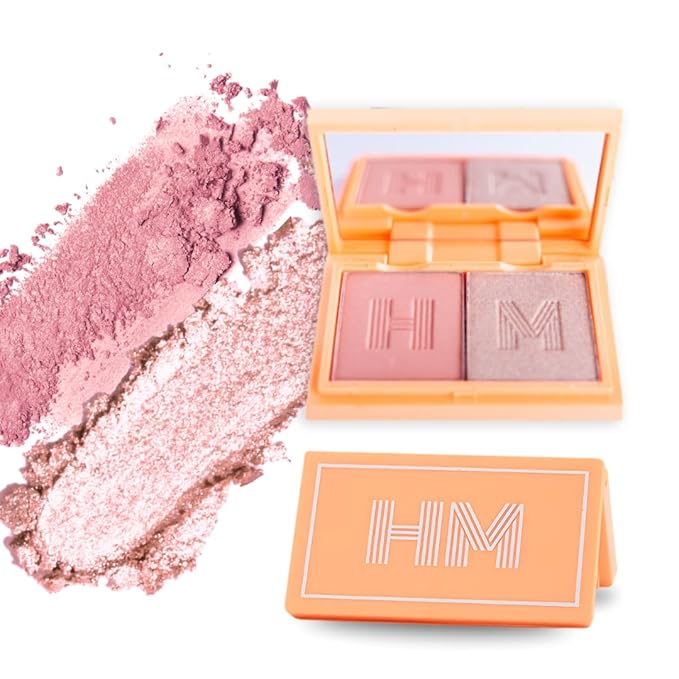 Blush + Brighten Highlighter Duo, Mini Lightweight Blendable Shimmer Blush, High Pigmented Makeup Powder Palettes, Cruelty Free - Call My Agent!
