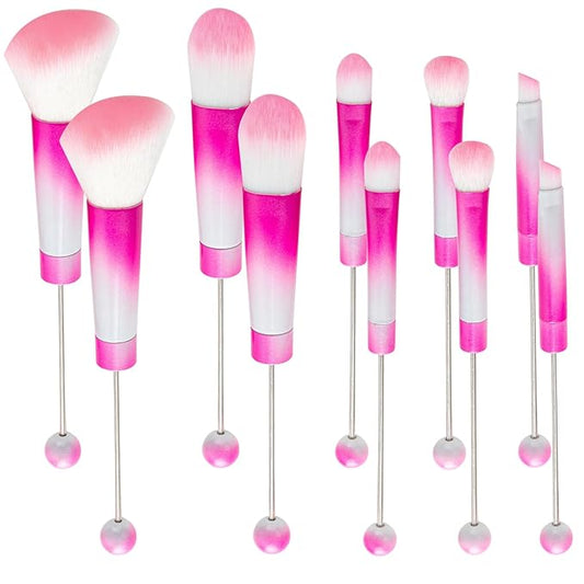 10Pieces Beadable Makeup Brushes Diy Makeup Comestic Brushes Beaded Brushes Kit for DIY Beaded Eyeshadow Brush (Beadable Makeup Brushes-10pieces=2Sets)-Tiedye Rose Pink