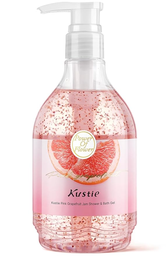 Kustie Grapefruit Jam Body Wash, Exfoliating Shower Gel with Strawberry Seeds, Grapefruit Extract & Squalane – Refreshing, Brightening & Nourishing Cleanser for Dry & Sensitive Skin, 19.6 fl oz