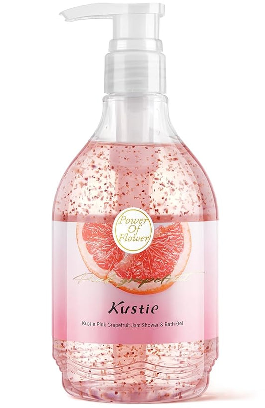Kustie Grapefruit Jam Body Wash, Exfoliating Shower Gel with Strawberry Seeds, Grapefruit Extract & Squalane – Refreshing, Brightening & Nourishing Cleanser for Dry & Sensitive Skin, 19.6 fl oz