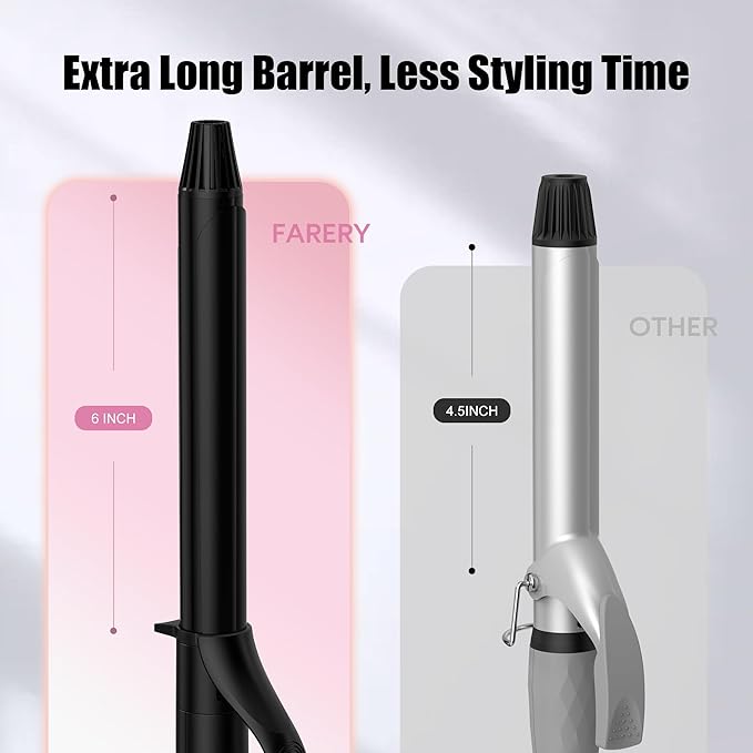 FARERY Long Barrel Curling Iron 1 Inch, Ceramic Curling Iron for Thin Hair, Infused Argan Oil & Keratin, Long Lasting Styling, 11 Adjustable Temp, Include Clips & Silicone Pad