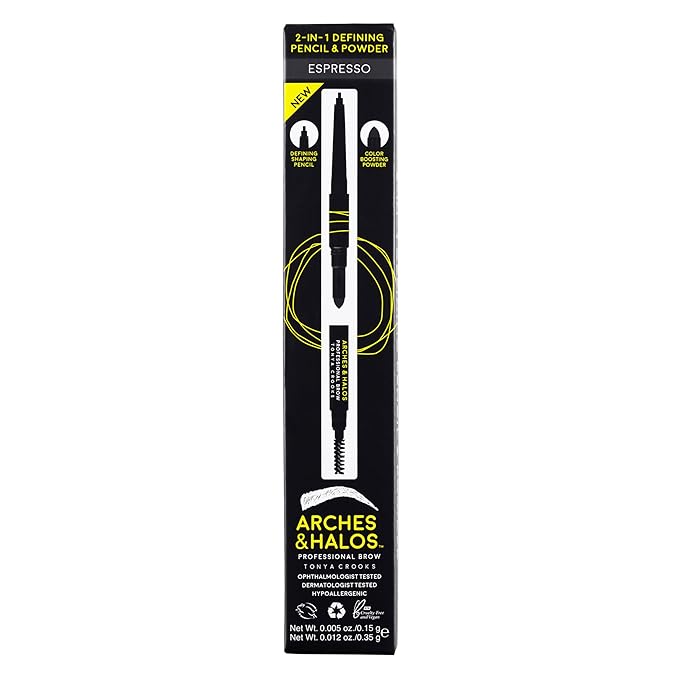 Arches and Halos 2 in 1 Defining Eyebrow Pencil and Powder - Brow Powder with Spoolie Brush - Shape and Fill for Natural Look - Espresso - 0.017 oz