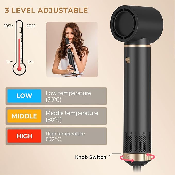 5 in 1 Hair Dryer Brush Hot Air Curling Brush Negative Ion Air Styler，Multi Function Blow Dryer Brush with Curling Wand, Straightening Brush, and Volumizing Hot Air Brush for All Hair Types（Black）