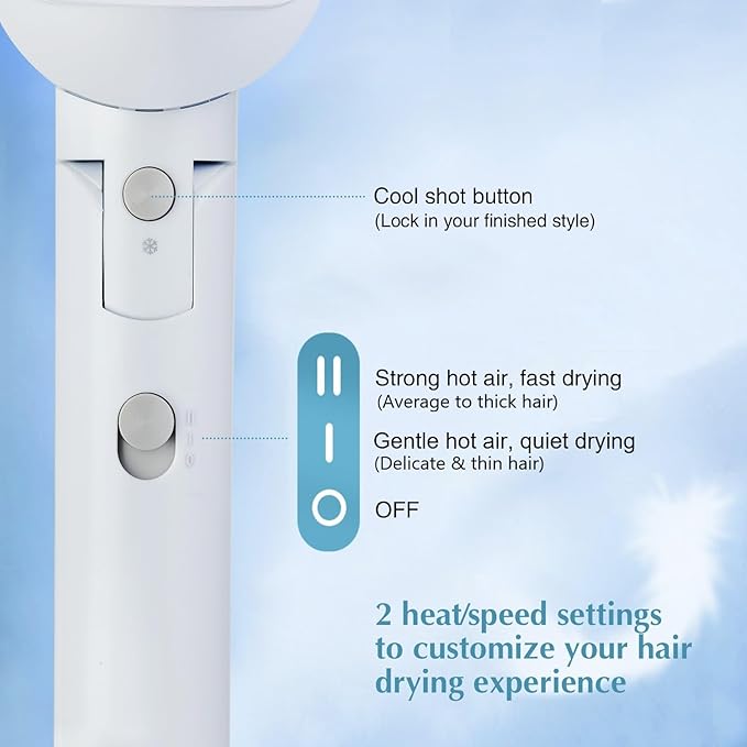 Hair Dryer, 1600W Small Foldable Hair Blow Dryer, Fast Drying Travel Hair Dryer, White