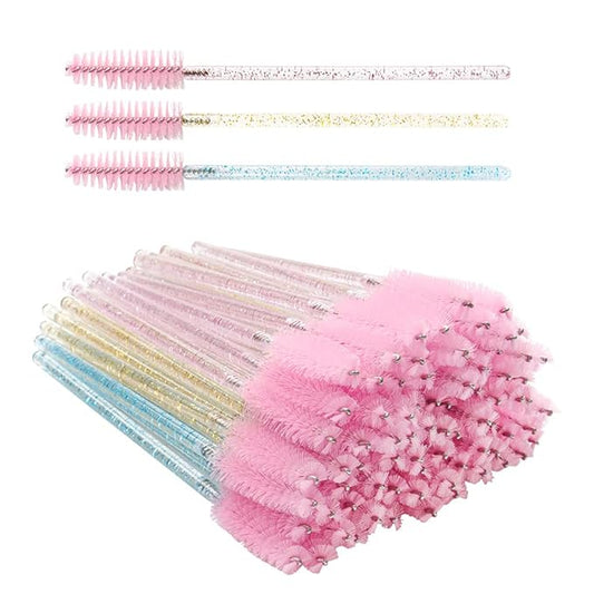 300 Pack Glitter Mascara Wands Disposable EyeLash Spoolie Brushes Makeup Applicator Eyelash Extension Tool Kit (3 colors mix)