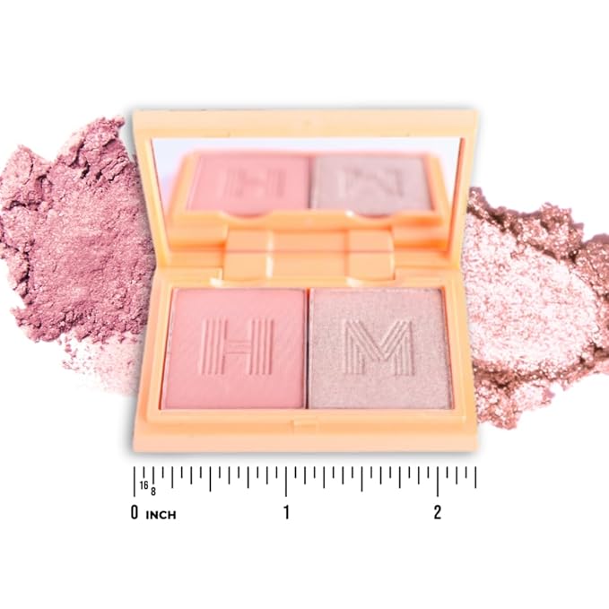 Blush + Brighten Highlighter Duo, Mini Lightweight Blendable Shimmer Blush, High Pigmented Makeup Powder Palettes, Cruelty Free - Just Keep Winning