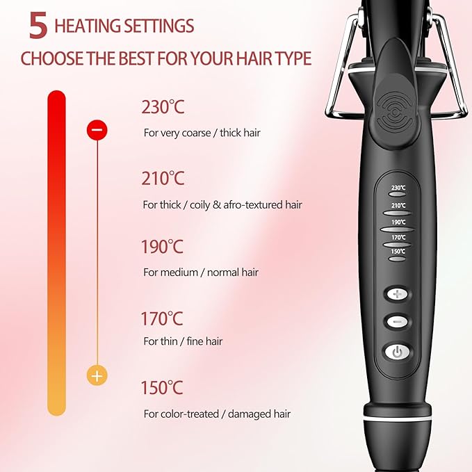 1 Inch Extra Long Barrel Curling Iron, Tourmaline Ceramic Curling Iron with Auto Shut-Off, Dual Voltage 110-240V Hair Curler Suitable for Travel, Including Glove