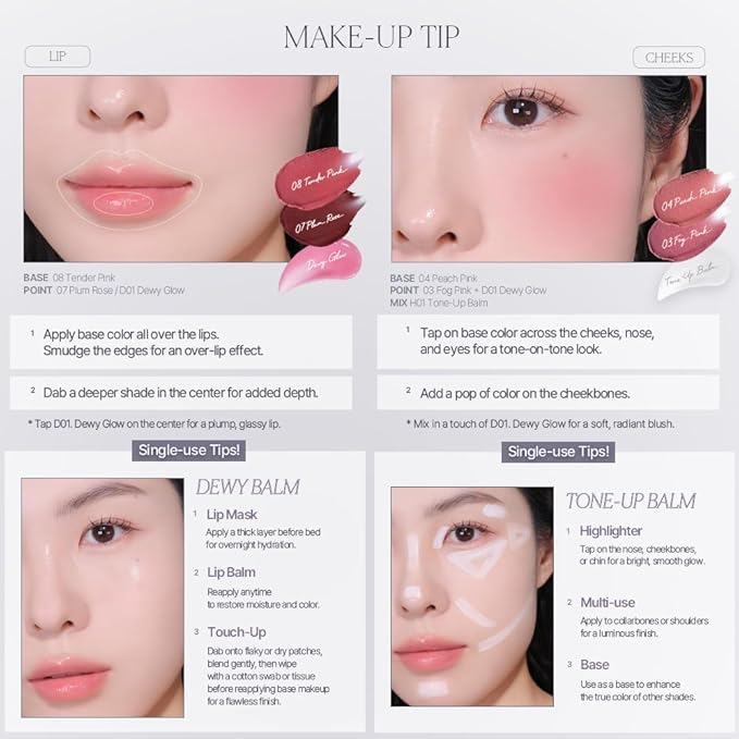Heart Percent Dote On Mood Custom Lip & Cheek Single – Blendable & Buildable Soft Velvety Matte Cream Blush (Fog Pot), Long-Lasting Lightweight Multi-Use & Lip Tinted Balm 4.7g, M07. Plum Rose