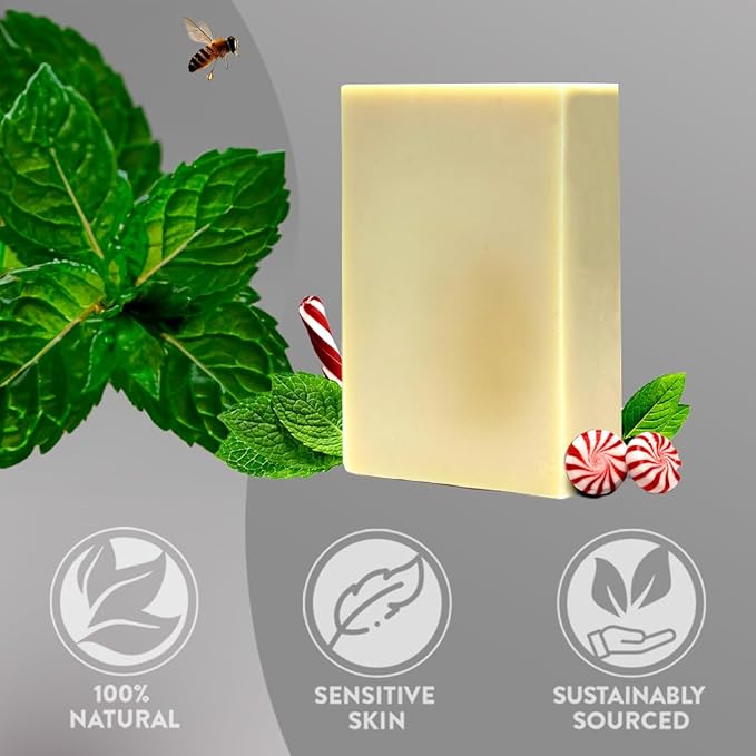 Peppermint Tallow Soap – Cooling Mint Bar Made with Grass-Fed Tallow & Organic Peppermint Essential Oil - Invigorating & Clean – 3 Pack