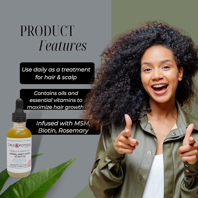 Curls & Potions Herbal Mint Hair & Scalp Oil with Chebula & Green Tea with Biotin, MSM, Hair Growth Oil