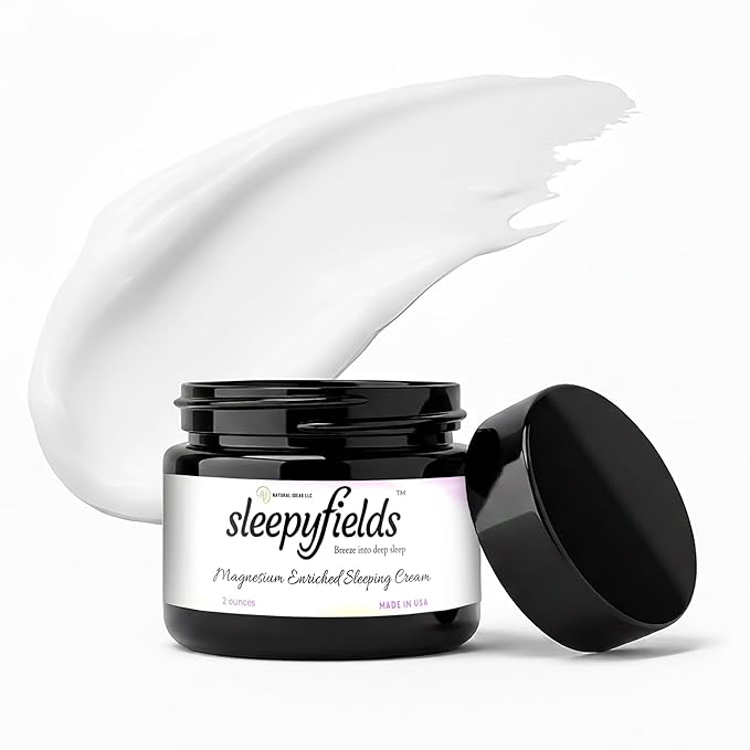 SLEEPY FIELDS Unscented Magnesium-Enhanced Sleep Cream - Nighttime Moisturizing Cream for Pain Calm, Leg Cramps, Sleep & Muscle Soreness - Fast Absorbing, Non-Greasy, Made in USA - 2 oz