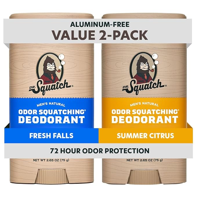 Dr. Squatch Natural Deodorant for Men - Odor-Squatching Aluminum Free - Fresh Falls & Summer Citrus (2.65 oz, 2-Pack)