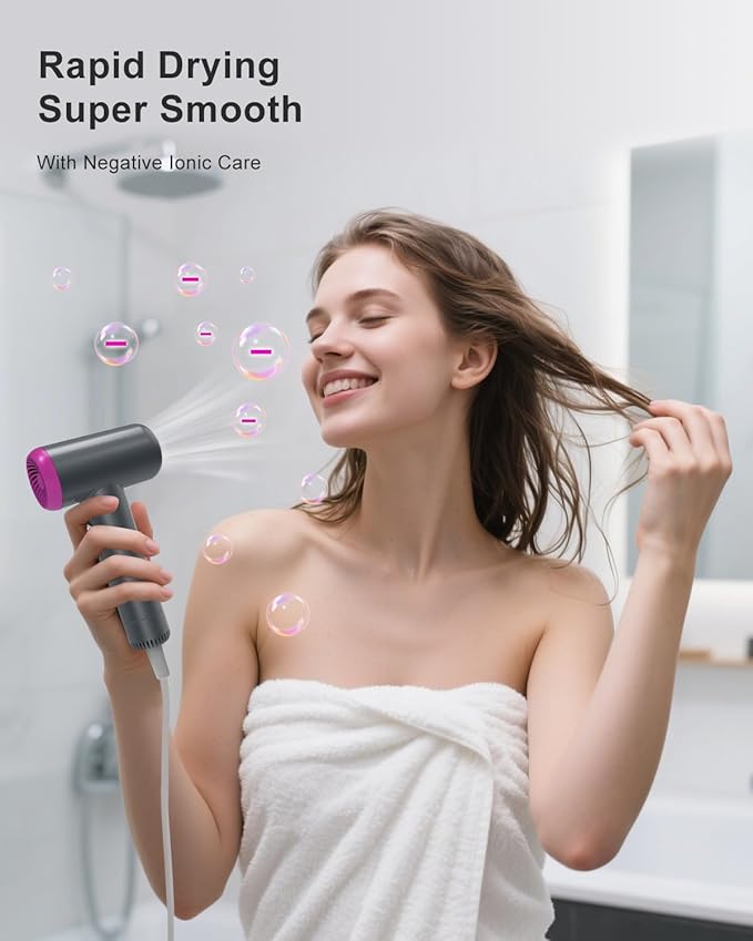 Hair Dryer, TAGBUIO 110,000 RPM High-Speed Hair Dryer for Fast Drying, Thermo-Control Negative Ionic Care, Compact Travel Blow Dryers Magnetic Nozzle, Low Noise Portable Blow Dryers for Home Purple