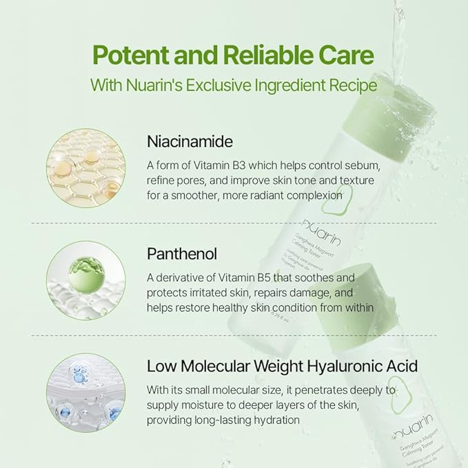 NUARIN Ganghwa Mugwart Calming Toner 200ml / 6.76 fl.oz | 77% Ganghwa-Origin Mugwort Extract | LHA Exfoliating Toner for Pore & Sebum Care | Vegan | Korean Skincare