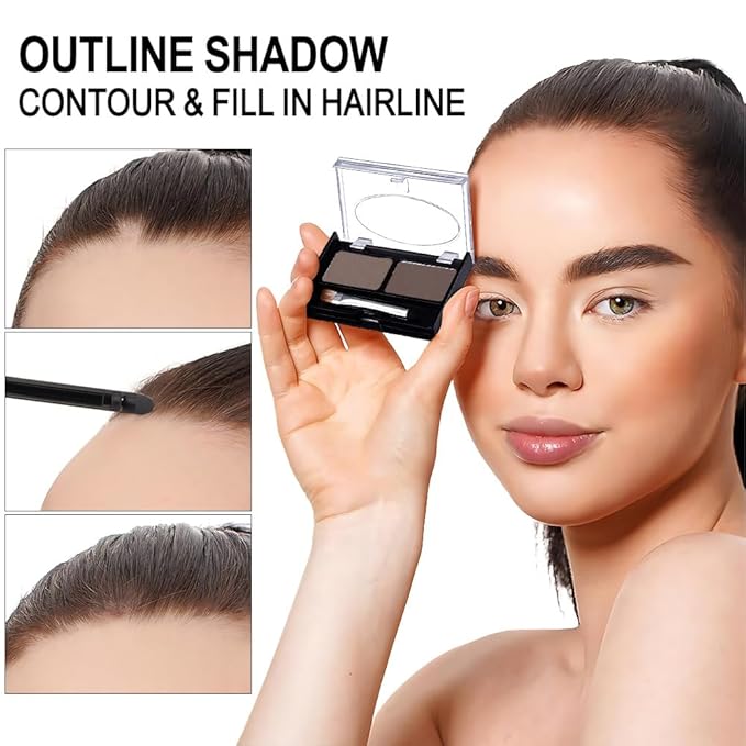 Eyebrow Powder Medium Brown Kit,Eye Brow Powder for Women with Double-ended Eyebrow Brush,Long-Lasting Waterproof Two Colors Brow Filler Get Full Defined Natural Brows,Brown Eyebrow Powder Makeup