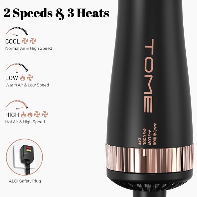 Tome Titanium Blow Dryer Brush, 3 Inch Dual Voltage Hair Dryer Brush in one, 2-in-1 Hot Air Brush for Salon, Faster Blowouts with Tons of Volume and Less Frizz