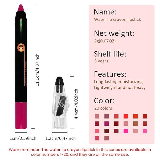 Rose Red Crayon Matte Lipstick Lip Liner Pencil, Moisture Smooth Lipstick Penil, With Pencil Sharpener Sharpenable Lip Pen Ultimate Lip Crayon for Women Easy to Apply Waterproof 08#
