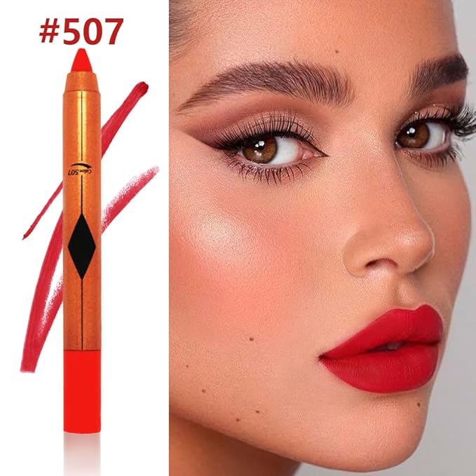 Orange Red Matte Lipstick Pencil for Women Lip Liner and Lip Stain, Long Lasting Waterproof labiales mate 24 horas, originales pintalabios permanente 24 horas with Sharpener Easy to Apply Shade 507