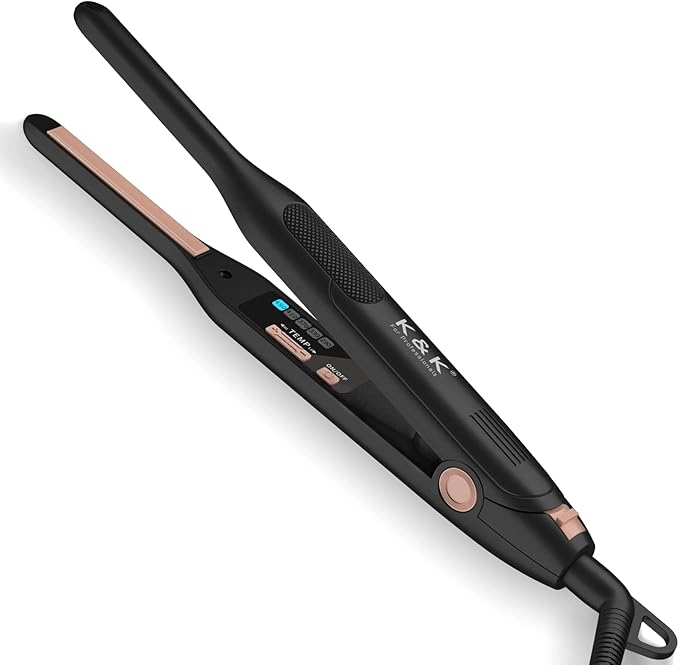 K&K Mini Flat Iron for Short Hair 3/10 inch Small Hair Straightener for Pixie & Beard creamic Flat Iron for Women Dual Voltage, Auto Shut Off