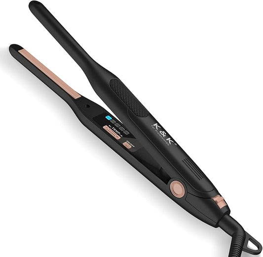 K&K Mini Flat Iron for Short Hair 3/10 inch Small Hair Straightener for Pixie & Beard creamic Flat Iron for Women Dual Voltage, Auto Shut Off