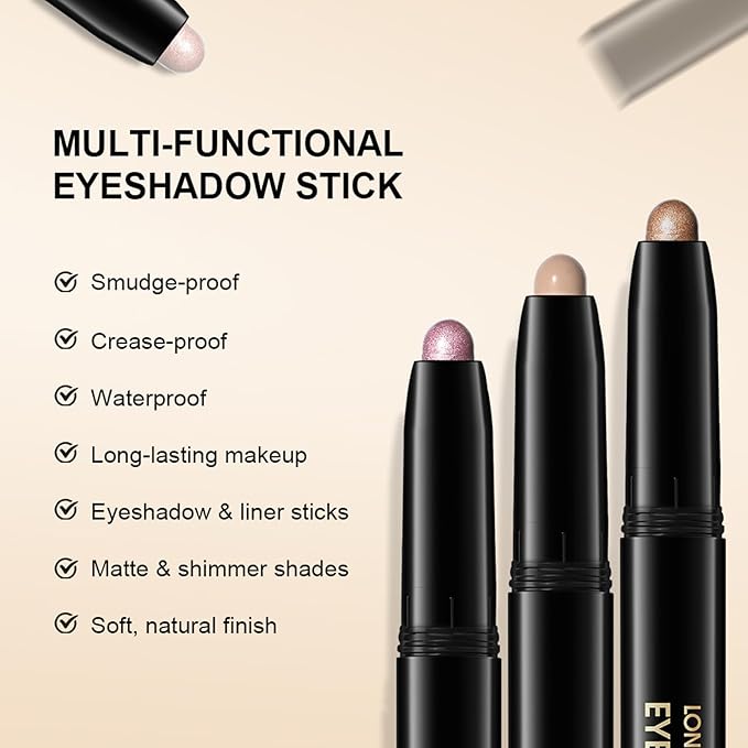 Eyeshadow Stick, Shimmer and Matte Cream Eye Shadow Brightener Sticks Eyeliner Pencil Crayon, Waterproof Long Lasting Eye Highlighter Stick Makeup,0.056 Oz(Matte)