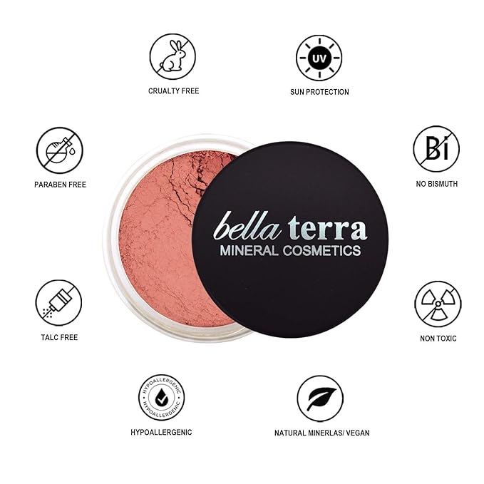 Bellaterra Cosmetics Mineral Loose Blush - Contouring, Long Lasting, Illuminating in 5 Shades for All Skin Types. 9g (Sunset Plum) (Native Eart, 9g)