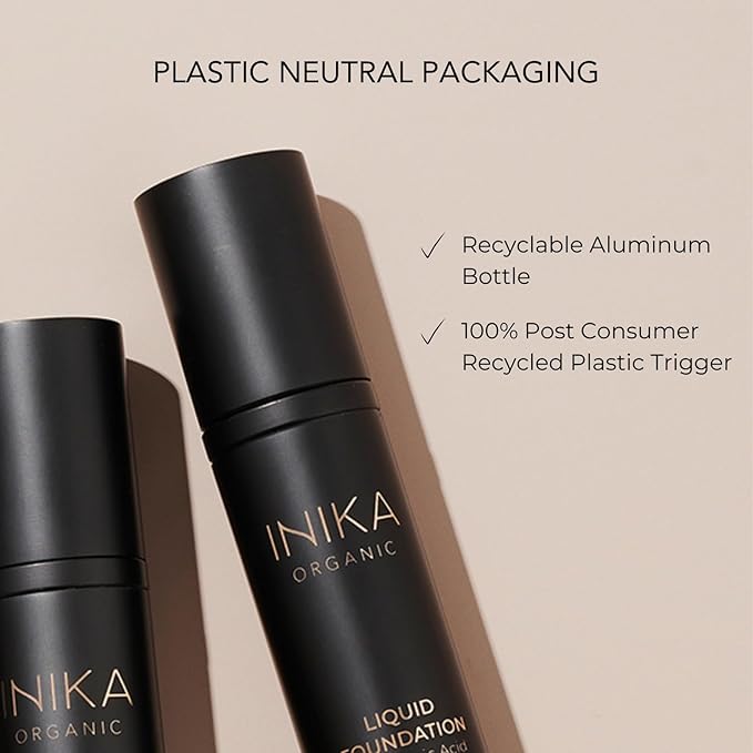 INIKA Organic Full Coverage Liquid Foundation Makeup with Hyaluronic Acid and Argan Oil, Vegan and Organic Foundation for Skin Elasticity and Plumpness, Natural Coverage, Tan, 30ml