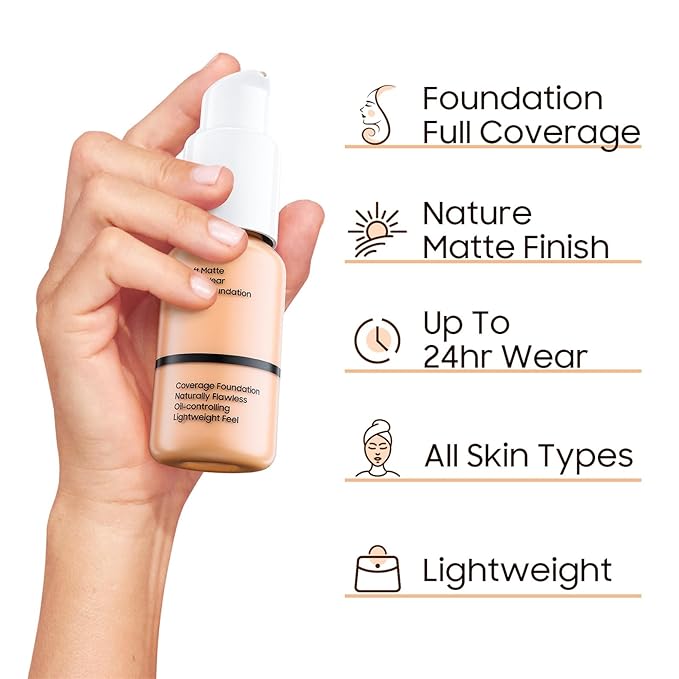 Matte Liquid Foundation Full Coverage - Flawless & Long-Lasting Oil Control Foundation Makeup, Lightweight Waterproof Concealer Cream for Dry and Oily Skin, 1 Fl Oz (2 Pack #102 Nude)