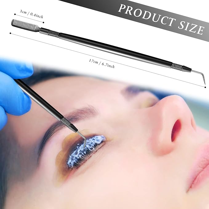 Chumia 2 Pieces 2 in 1 Lash Lift Tool Eyelash Separator Tool with Comb Stainless Steel Metal Lash Perm Lift Rods for Eyelash Eyebrow Comb Perming Tinting Curling Extension Supplies(Black)