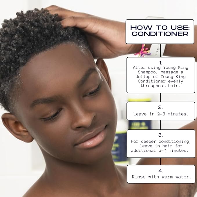 YOUNG KING HAIR CARE Kids Conditioner For Boys | Soften, Nourish and Detangle Natural Curls | Plant-Based and Harm-Free | 8.02 oz