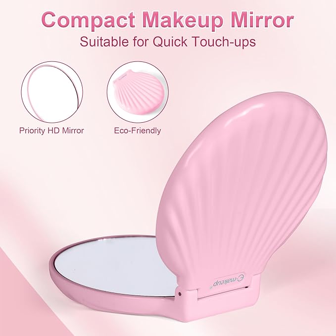 Compact Makeup Mirror for Purse, Travel Compact Mirror Magnification 2x/1x, Travel Vanity Mirror Small, Mini/Hand Mirror Magnifying Mirror Portable, Lightweight & Shatterproof Unique, Pink