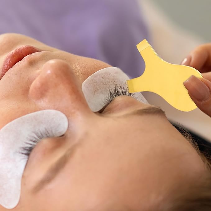 Mini Y Shape Lash Comb for Lash Lift and Tint, Stainless Steel Y Eyelash Brush Reusable Small Eyelash Comb Eye Makeup Tool Eyelash Separator Tool for Eyelash Perm (Gold)