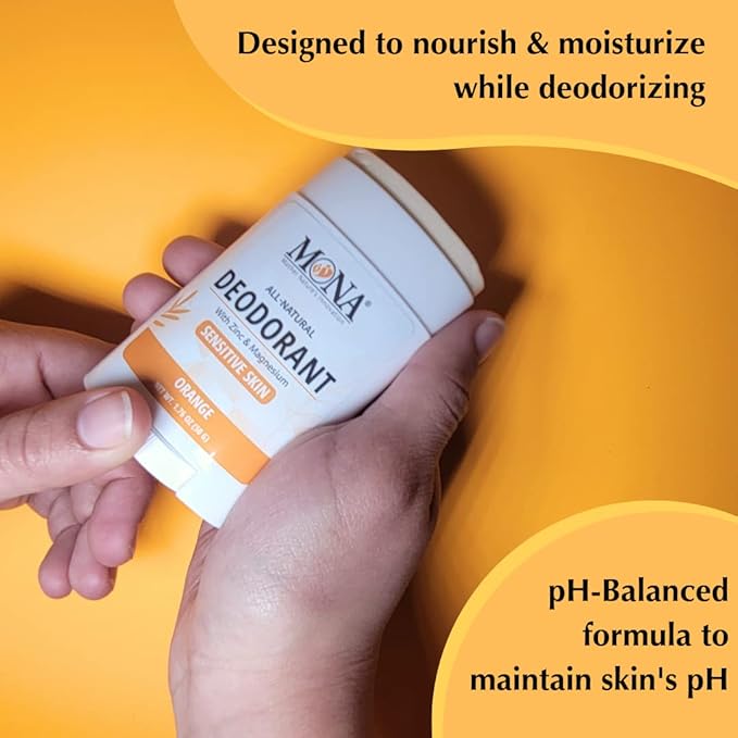 MONA BRANDS All Natural Deodorant For Women & Men | For Sensitive Skin | No Aluminum or Baking Soda | (2-Pack ORANGE 1.76 Oz each)