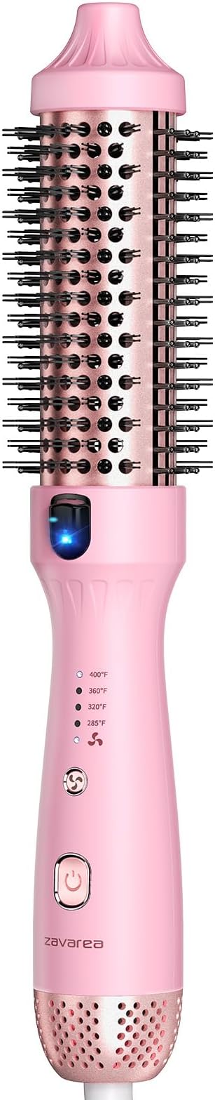 Thermal Brush for Less Damage, 1.5 Inch Heated Round Brush for Blowout Look, Heated Curling Styler with 800M Negative Ions & Ceramic for Volumizing, Easy to Use, Dual Voltage (Youthful Pink)
