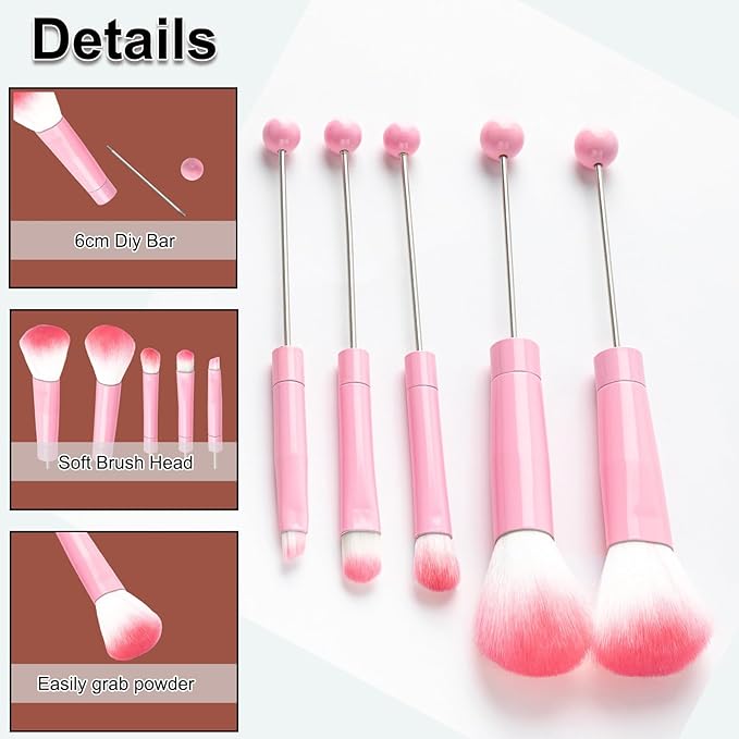 10Pieces Beadable Makeup Brushes Diy Makeup Comestic Brushes Beaded Brushes Kit for DIY Beaded Eyeshadow Brush (Beadable Makeup Brushes-10pieces=2Sets)-Pink