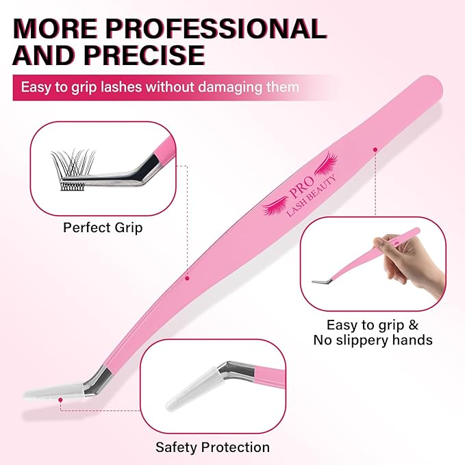 PRO Lash Tweezers Eyelash Applicator 3 IN 1 Tweezers Kit with Brush(3 pcs-02)