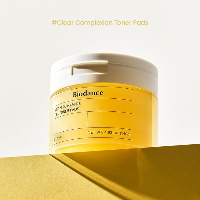 Biodance Vita Niacinamide Gel Toner Pads, Dark Spot Corrector, Evening Skin Tone, Gentle Exfoliating Toner Pads with Vitamin C, Korean Skincare, Stocking Stuffersㅣ4.93 fl.oz.(140g)*60Pads