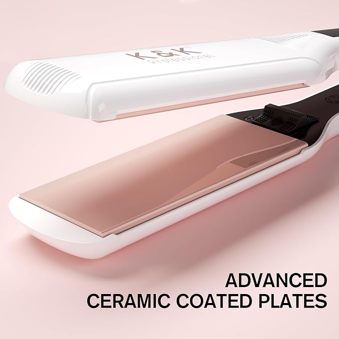 K&K 2.25 Inch Flat Iron Hair Straightener, Professional Extra Wide Hair Straighteners for Therapy Keratin, 3D Floating Ceramic Tourmaline Coating Plate Irons for Thick Hair, Damage and Frizz