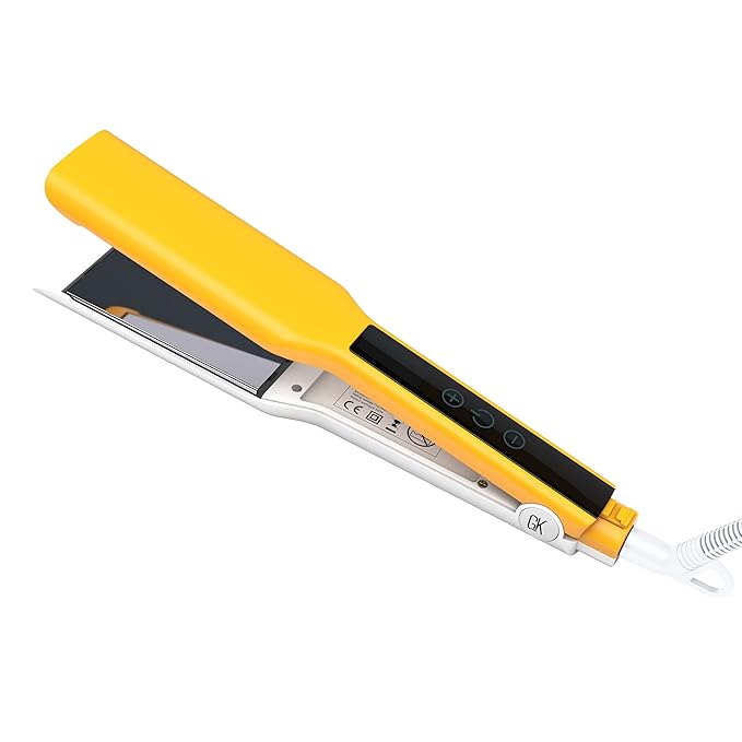 GK HAIR Global Keratin Easy Control Titanium Styling Flat Iron 360 Degree Swivel Cord Auto Shutoff Professional Straightener Digital Touch Screen Large Titanium Plates Adjust 90C-232C - All Hair Types
