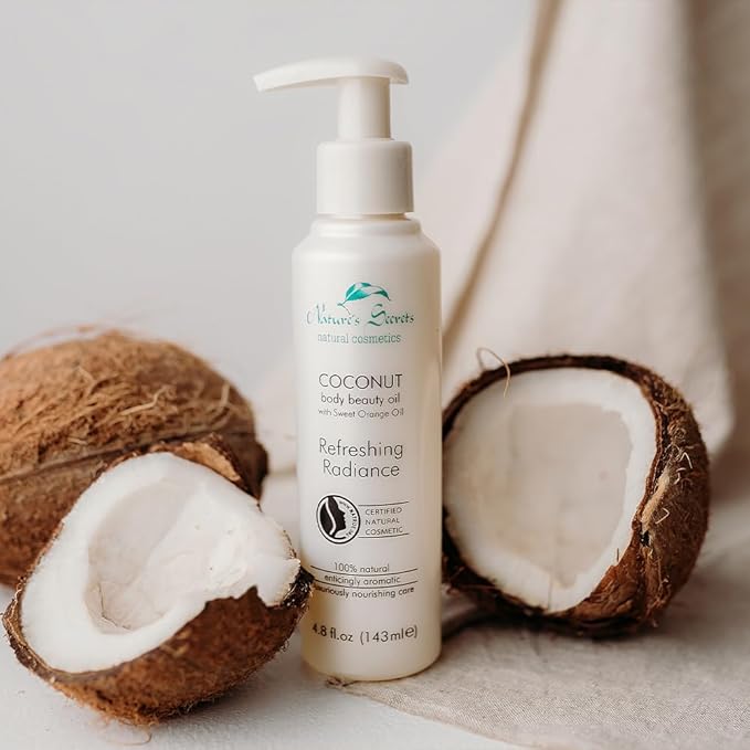 Nature's Secrets Organic Ceylon Coconut Body Oil with Orange Oil. For Dry & Extra Dry Skin. 100% Natural Certified. No Mineral Oil. Non-greasy.